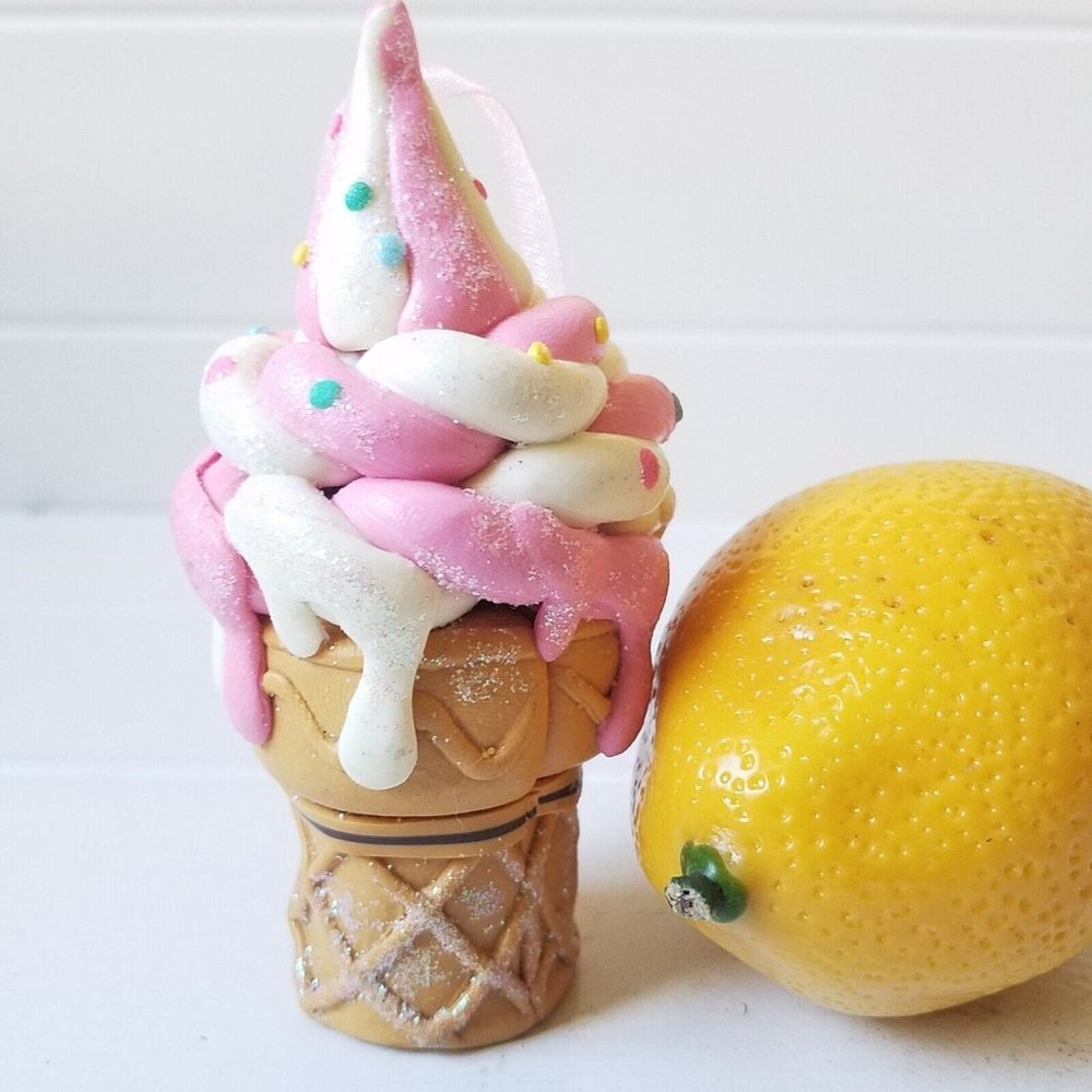 Clay Dough Ice Cream Hanging Ornament, Handmade Christmas Holiday Celebrations